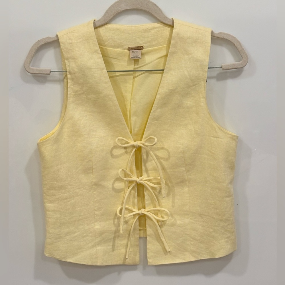 Yellow Sleeveless Tie-Front Top